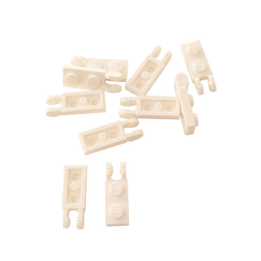 10 white LEGO® 44302 locking hinge plates 1 x 2 with two fingers on end