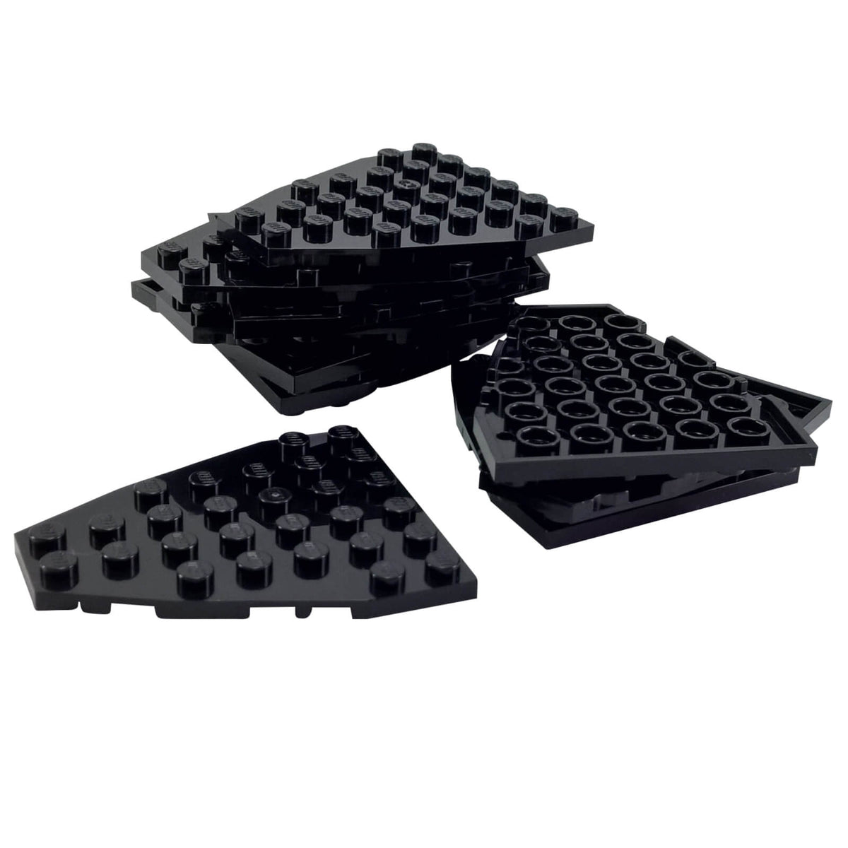 LEGO® Part 50303 Wedge Plate 7 x 6 with Stud Notches in blue, tapered boat bow plate with angled sides and studded surface black