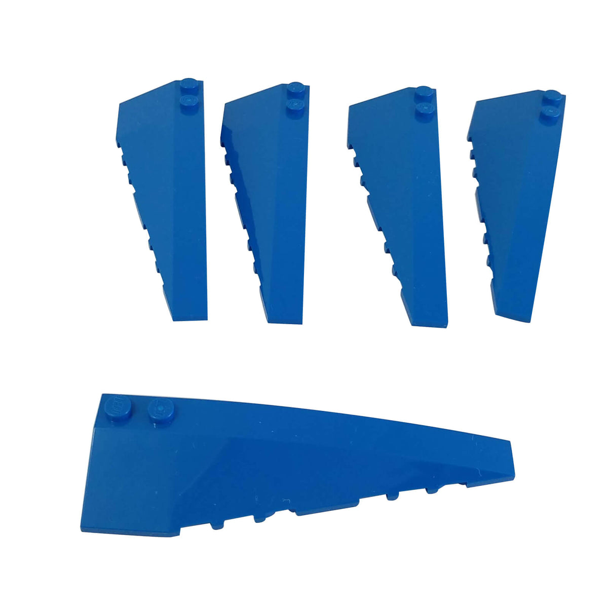 Blue LEGO® Part 50956 Wedge 10 x 3 Right with a long tapered shape, smooth angled exterior and underside connection details