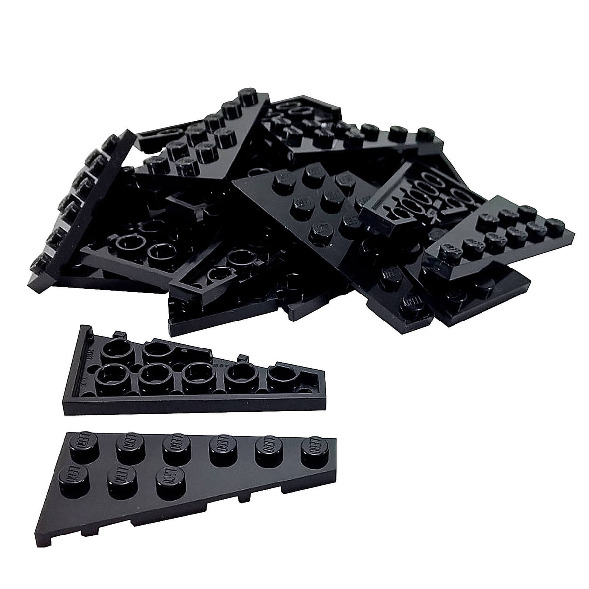 Shop LEGO® Part 54384 Wedge Plate 6 x 3 Left in multiple colours. Pairs with right wedge 54383 for spaceship wings, aircraft and custom LEGO® builds. Black