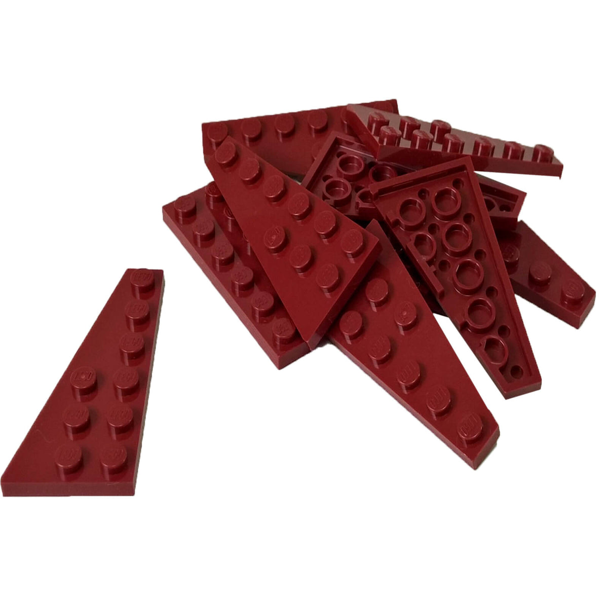 Shop LEGO® Part 54384 Wedge Plate 6 x 3 Left in multiple colours. Pairs with right wedge 54383 for spaceship wings, aircraft and custom LEGO® builds. Dark Red