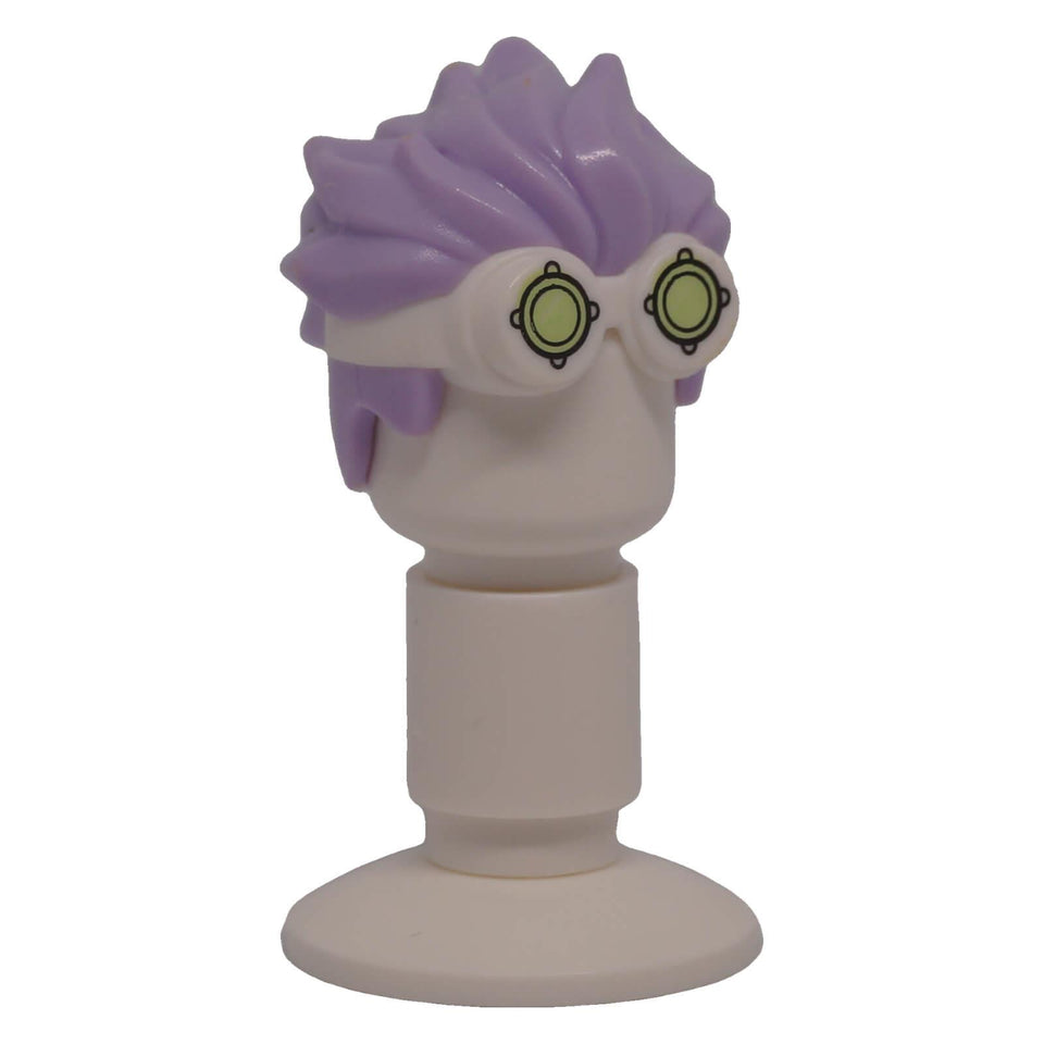 LEGO® 56298pb01 lavender spiked minifigure hair with lime goggles front view
