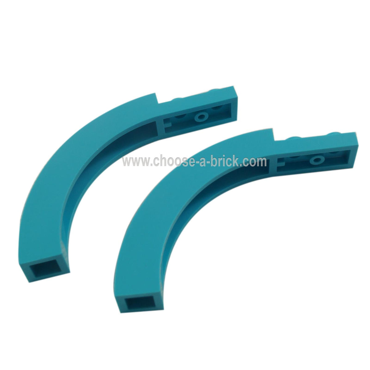 Two medium azure LEGO® 6060 curved top arches displaying their tall rounded shape and recessed underside connections.