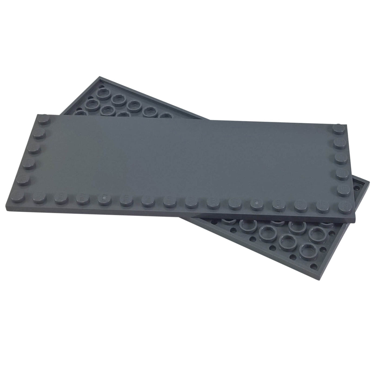 LEGO® Modified Tile 6 x 16 with Studs on Edges 6205 in Dark Bluish Gray, showing smooth top surface and underside connections