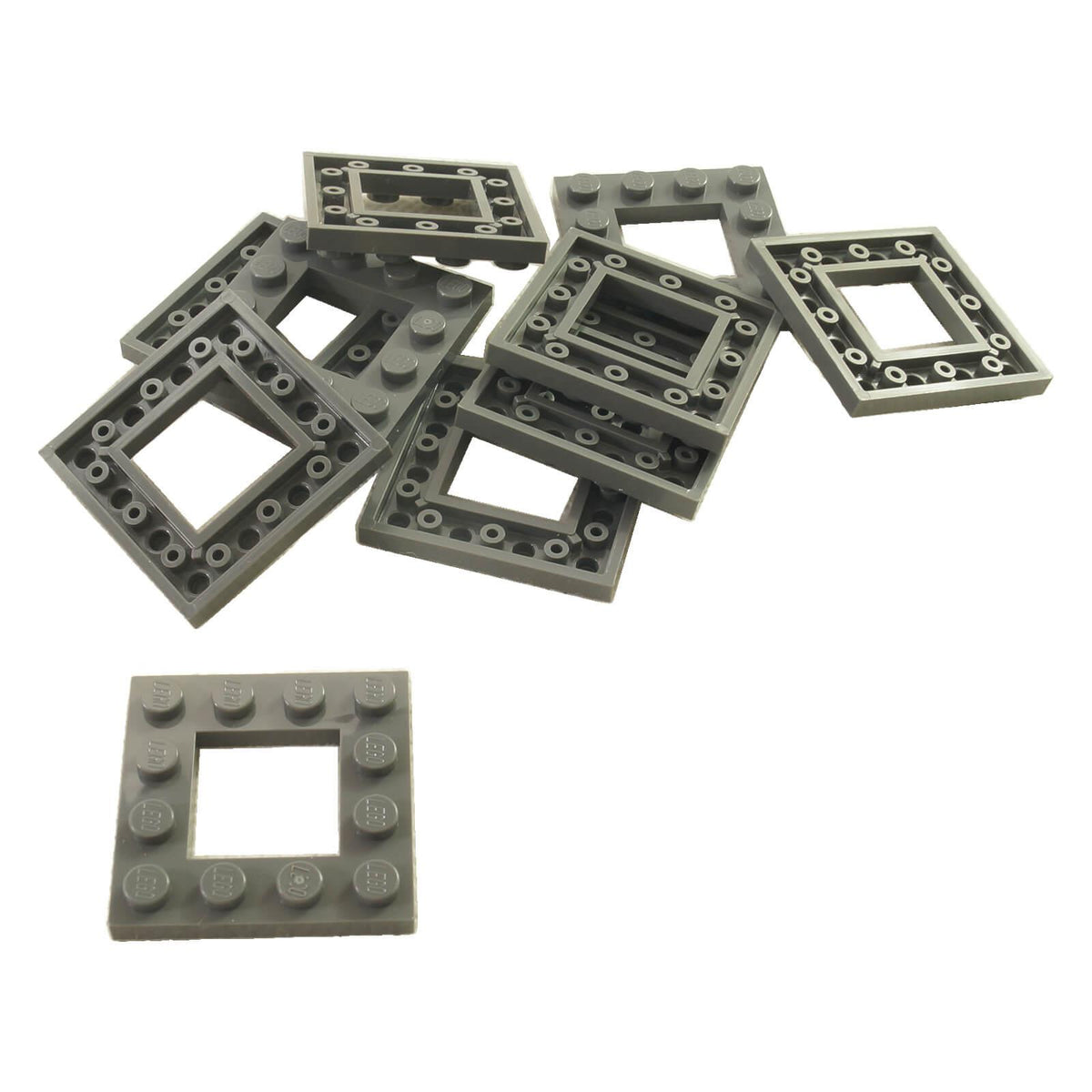LEGO® 64799 modified 4 x 4 plate with 2 x 2 open center in Dark Bluish Gray