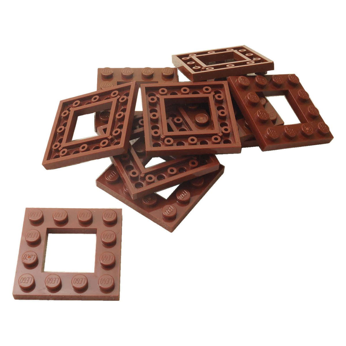 LEGO® 64799 modified 4 x 4 plate with 2 x 2 open center in Reddish Brown