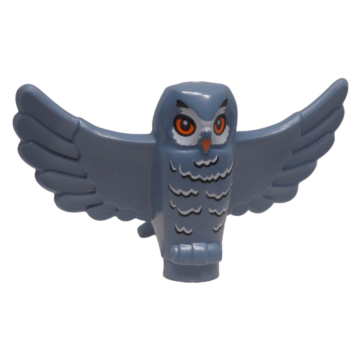 LEGO® 67632pb02 sand blue owl with spread wings, orange eyes and printed chest feathers, front view