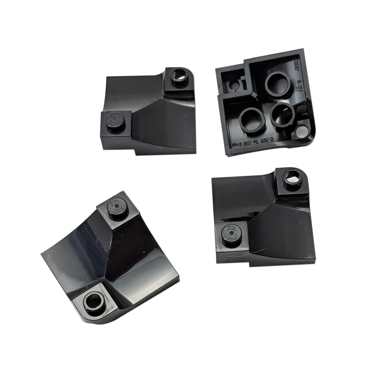 LEGO® 73682 black Curved 3 x 3 Double Slope shown from multiple top and underside angles