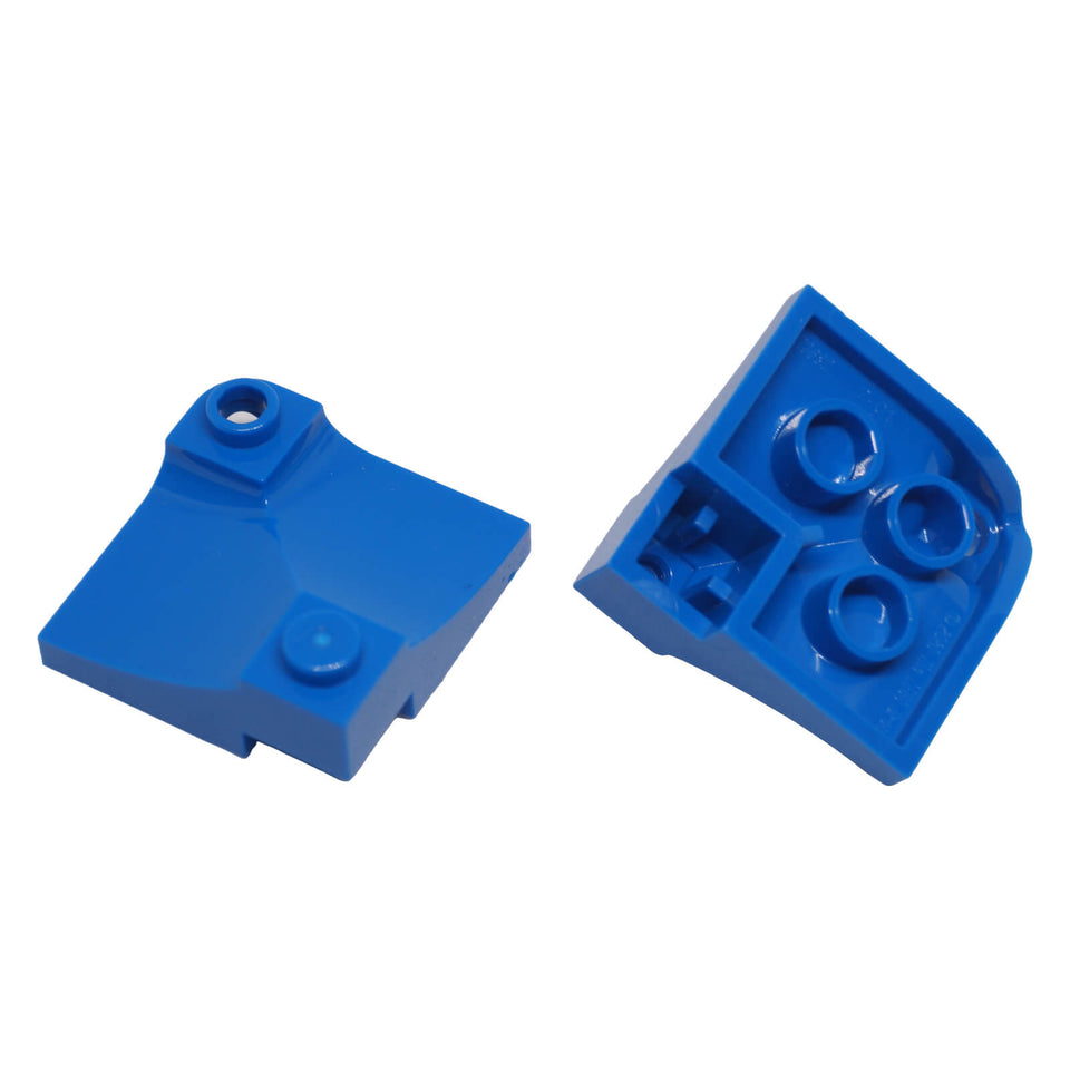 LEGO® 73682 blue Curved 3 x 3 Double Slope shown from top and underside angles