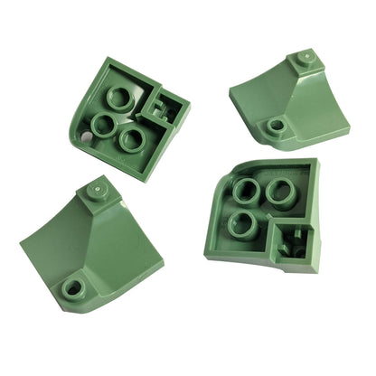 LEGO® 73682 sand green Curved 3 x 3 Double Slope shown from multiple top and underside angles
