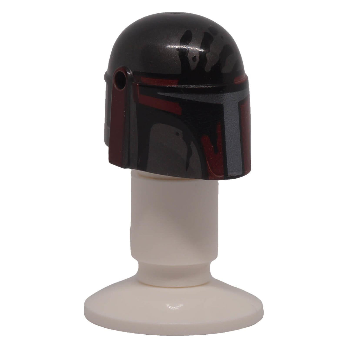 LEGO® 87610pb29 Mandalorian helmet front view with dark red and dark silver visor and handprint pattern
