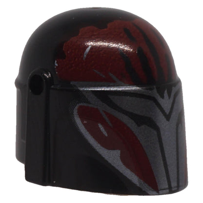 LEGO® 87610pb29 Mandalorian helmet with dark red and dark silver visor, scratches and handprint pattern detail