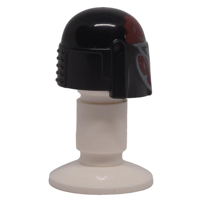LEGO® 87610pb29 Mandalorian helmet rear right view showing dark red and dark silver side pattern