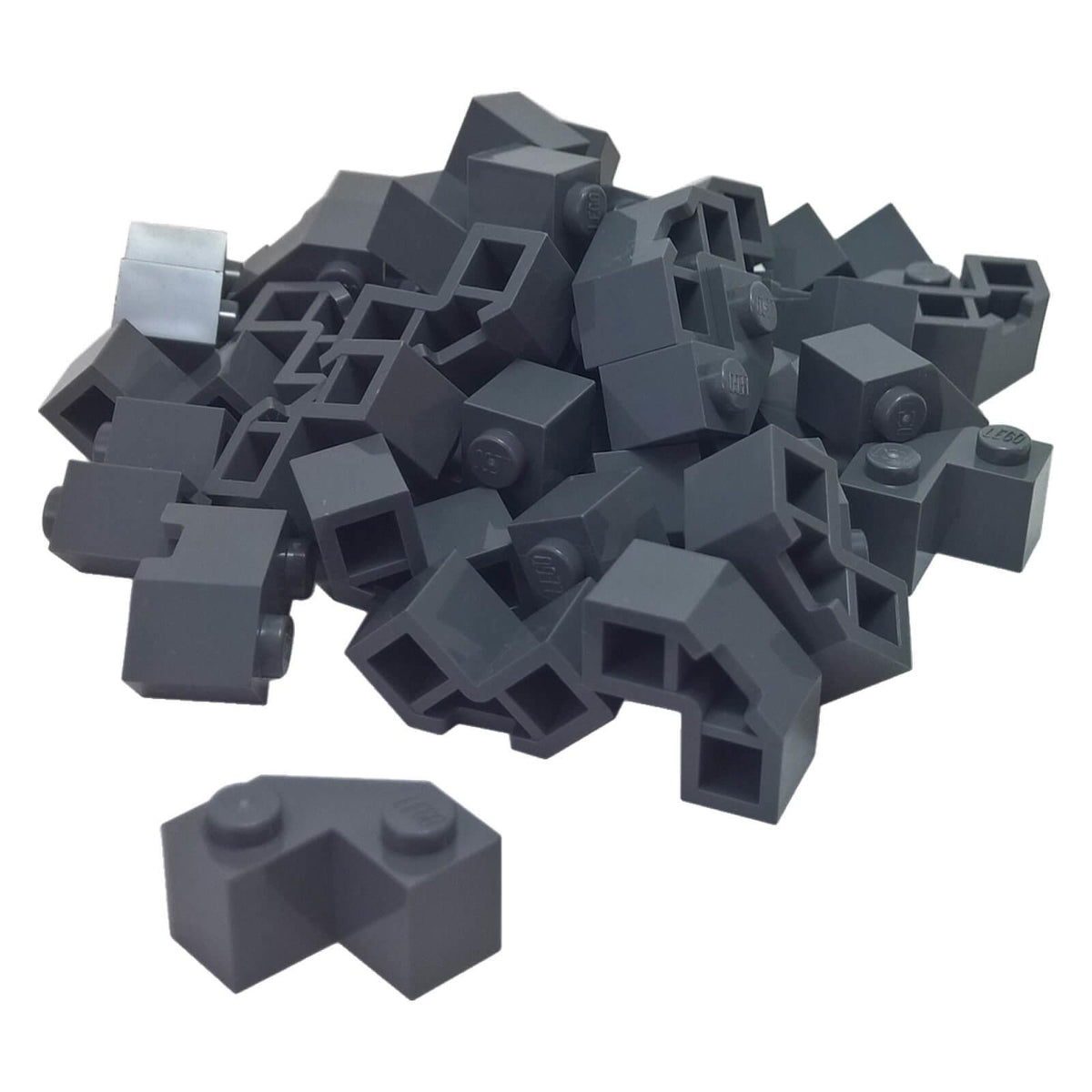 LEGO® 87620 Brick, Modified Facet 2 x 2 in Dark Bluish Gray with two studs and angular faceted sides