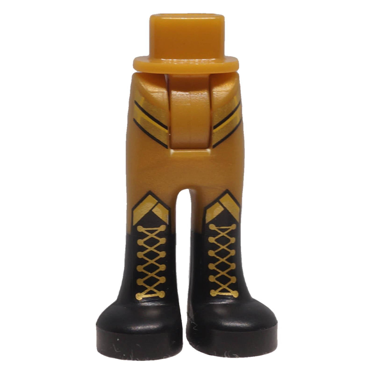 LEGO® 92253c00pb67 mini-doll hips and trousers with black boots, gold stripes and printed gold laces front view