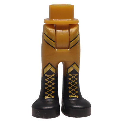 LEGO® 92253c00pb67 mini-doll hips and trousers with black boots, gold stripes and printed gold laces front view