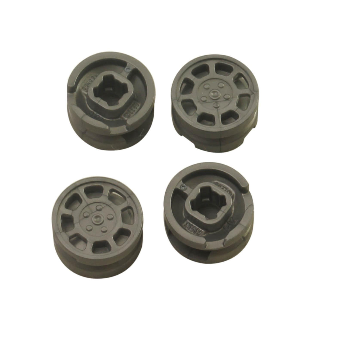 LEGO® 93593 wheel 11mm x 6mm with 8 spokes shown from front and rear flat silver color