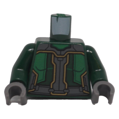 LEGO® dark green armor torso 973pb4179c01 front with dark bluish gray panels and gold accents