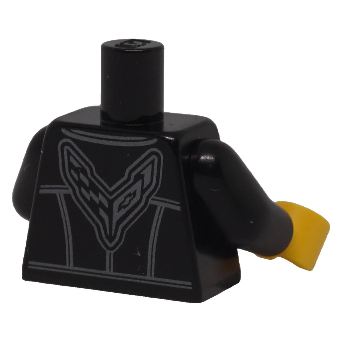 LEGO® Chevrolet black leather jacket torso 973pb4386c01 back with large Chevrolet emblem