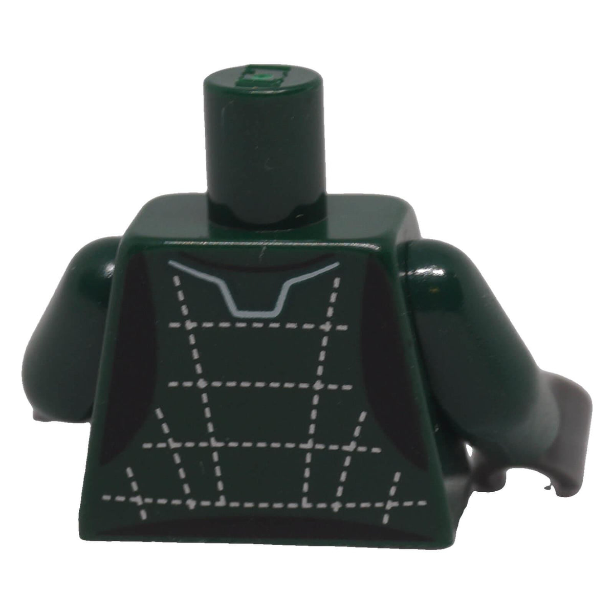 LEGO® dark green Lotus racing suit torso 973pb4663c01 back with silver stitched racing suit pattern