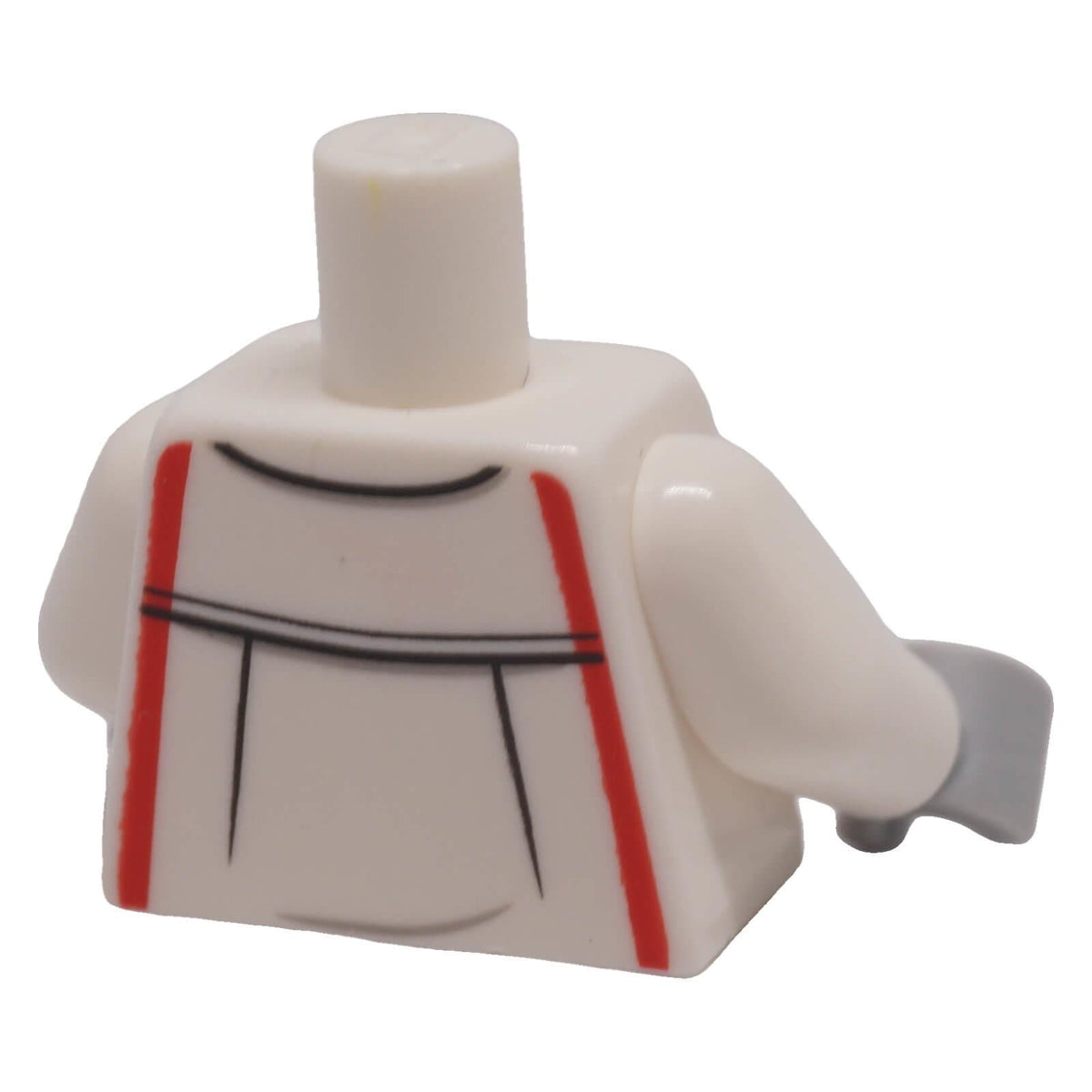 LEGO® white Ferrari racing suit torso 973pb4664c01 back with red racing stripes and printed seam details