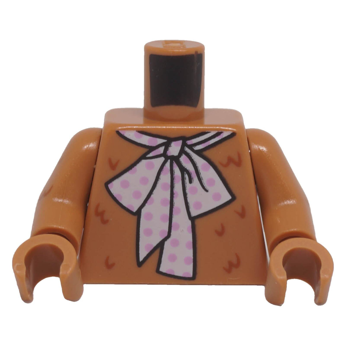LEGO® torso 973pb4702c01 front view with fur pattern and large white tie with bright pink polka dots