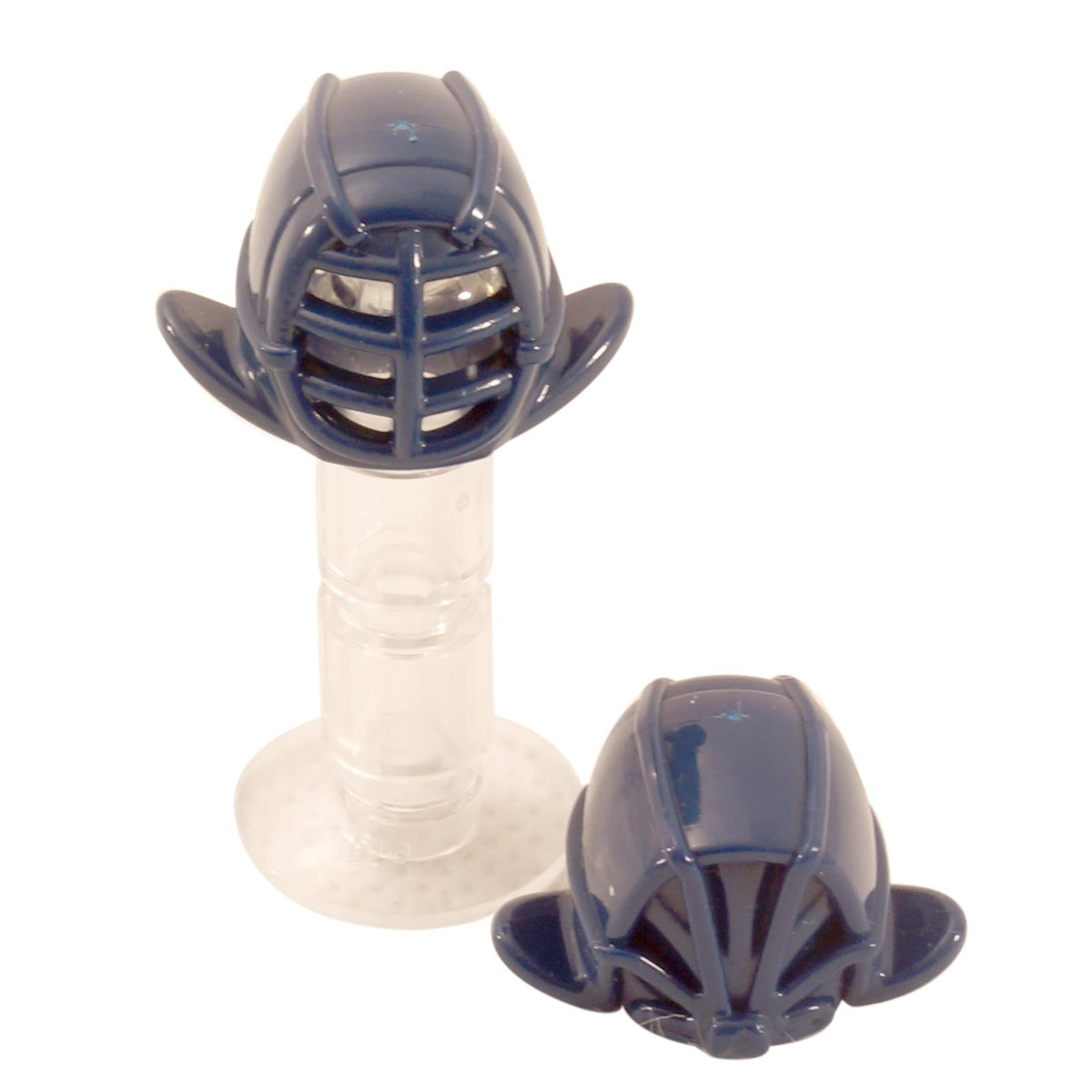 LEGO® 98130 NINJAGO Kendo Helmet minifigure headgear in dark blue shown from front and rear