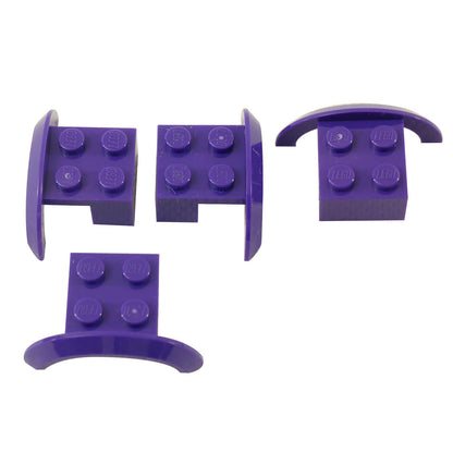 Four dark purple LEGO® Part 98282 vehicle mudguards with rounded wheel arch fenders and studded mounting sections