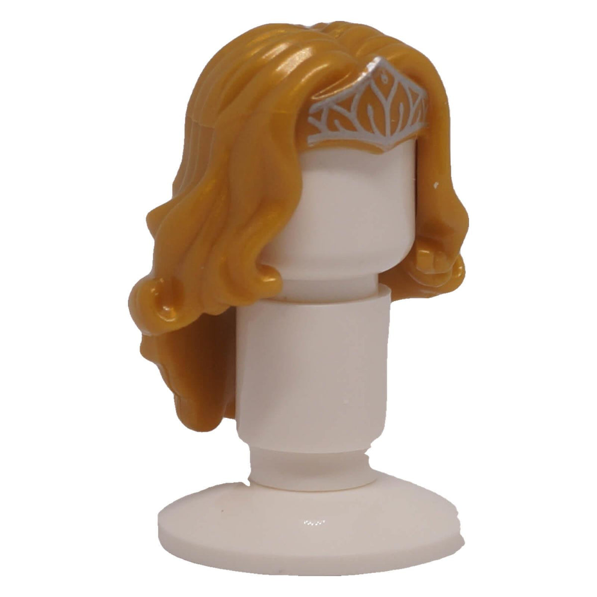 LEGO® 98725pb04 long wavy minifigure hair with silver tiara pattern front view
