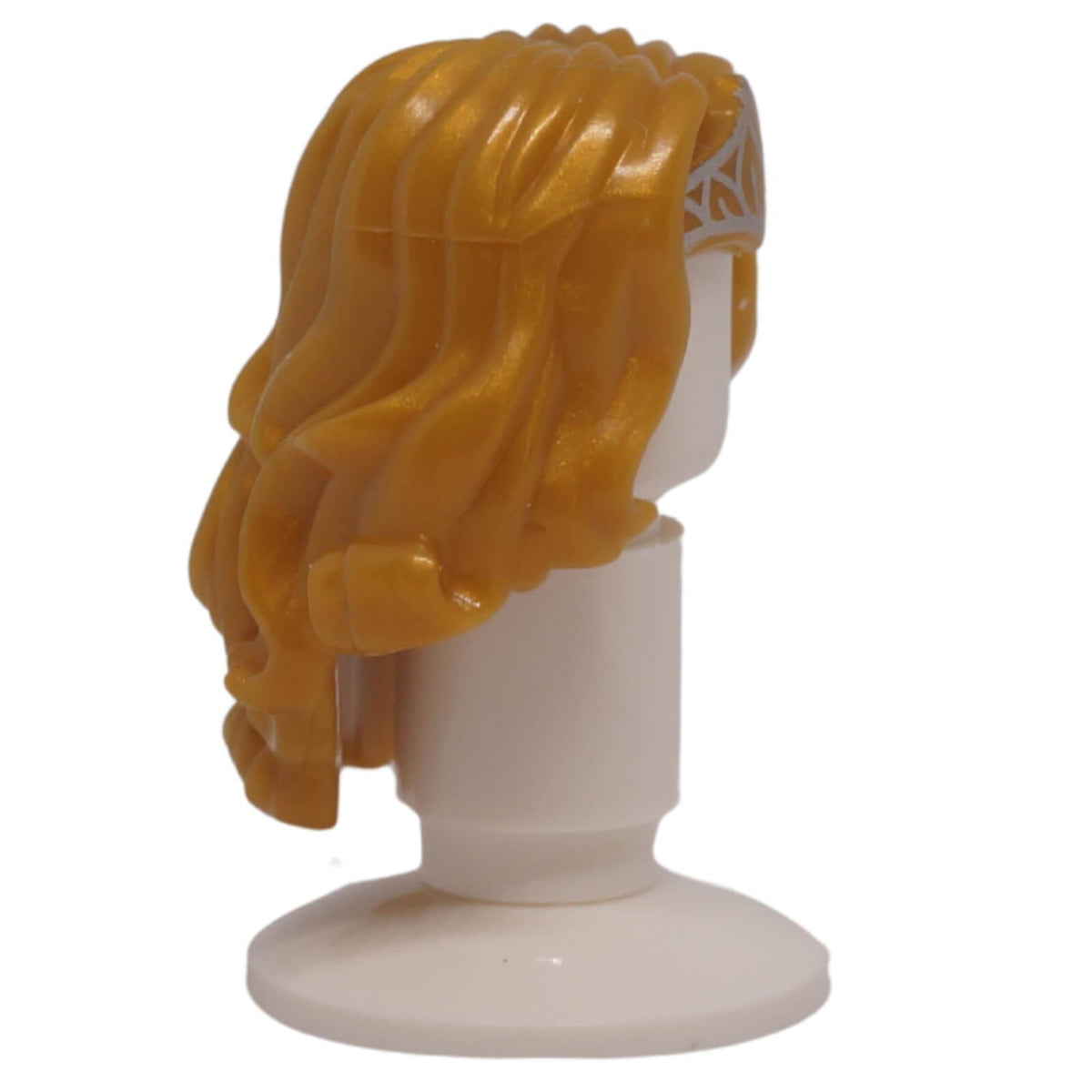LEGO® 98725pb04 long wavy minifigure hair with silver tiara pattern side view