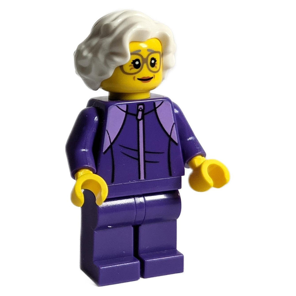 LEGO airport passenger minifigure cty1195 purple outfit glasses white hair
