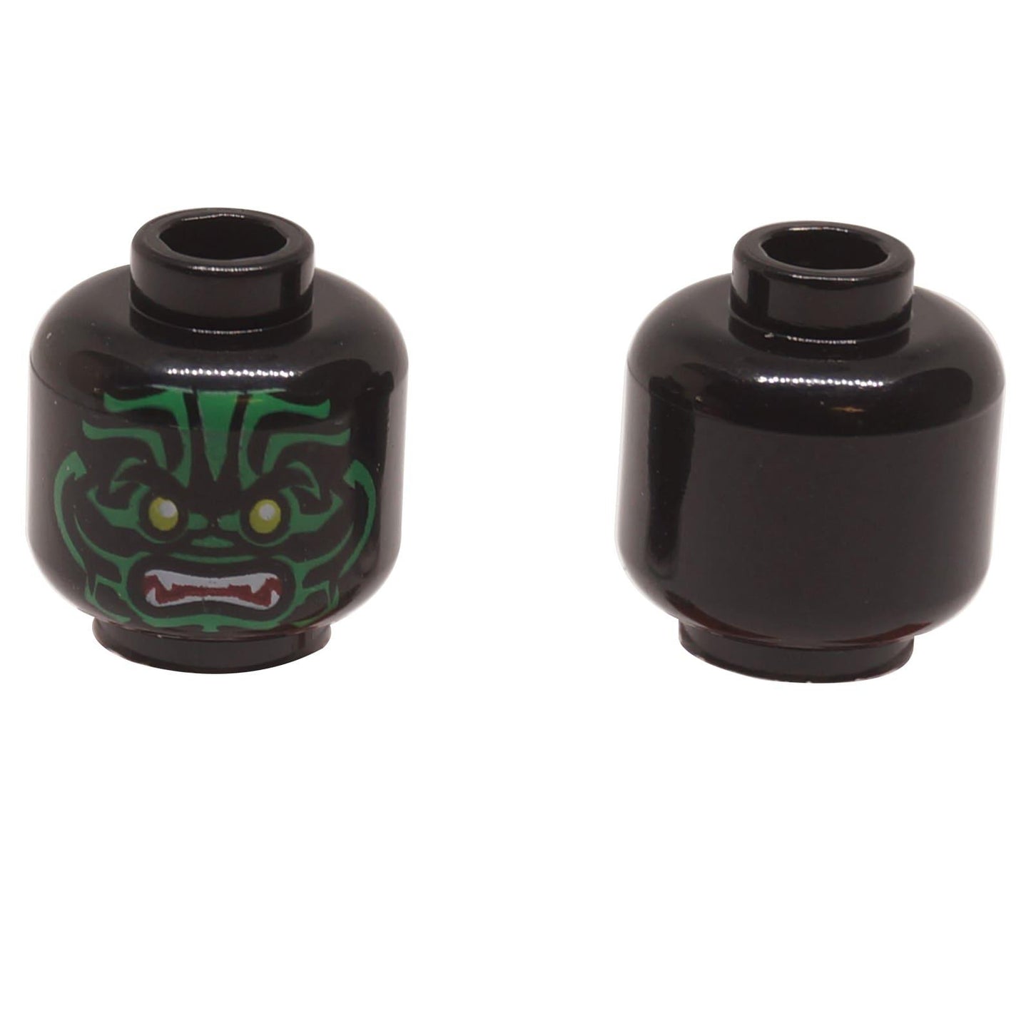 LEGO Alien Head with Green Markings 3626pb2288 black face with lime eyes front and back view