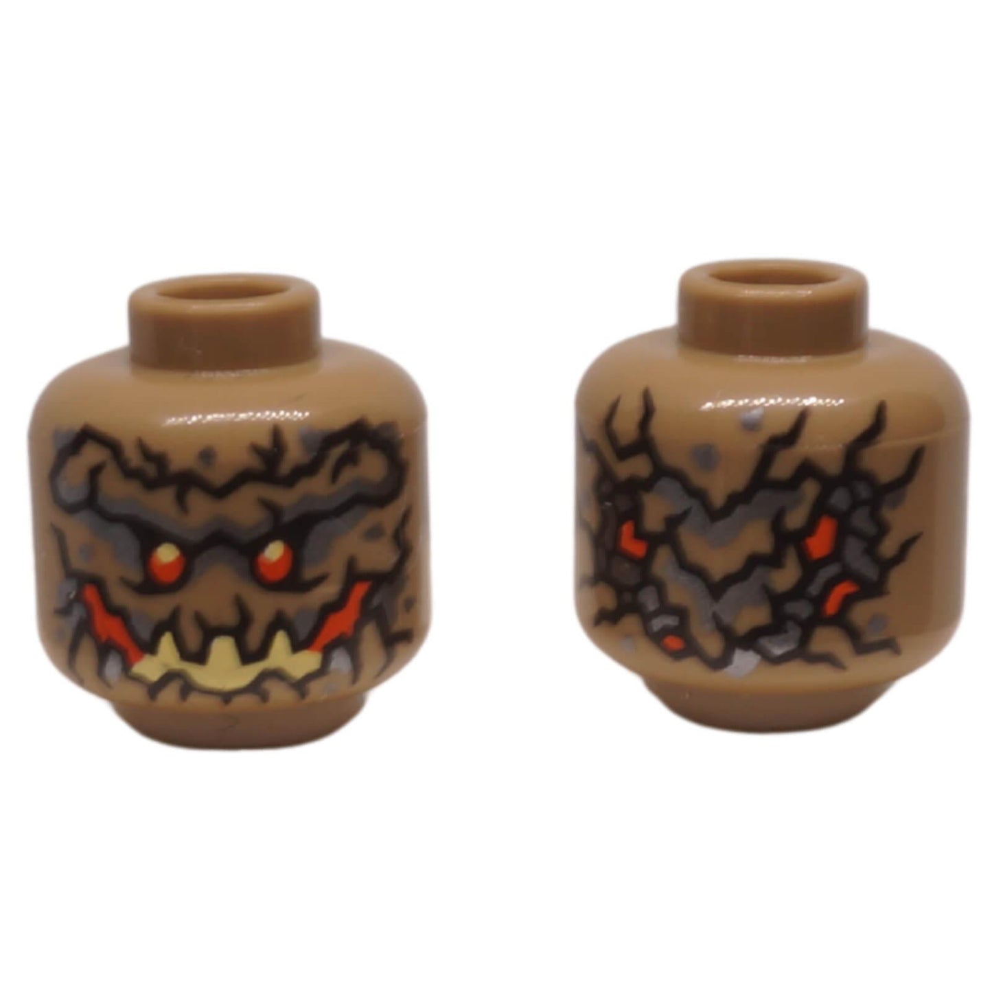 LEGO alien minifigure head 3626pb4086 with cracked face and glowing eyes dual-sided print