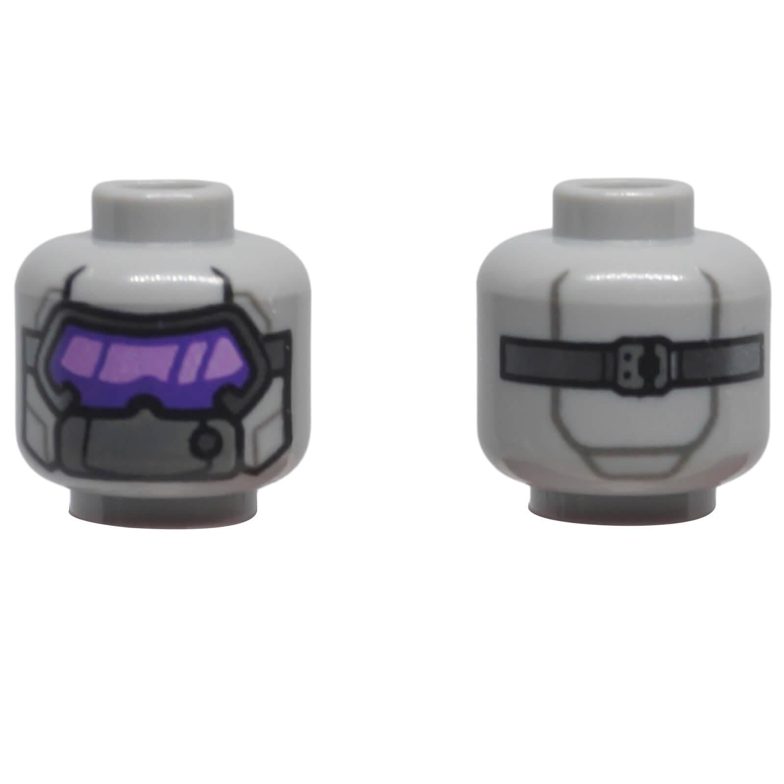 LEGO alien visor minifigure head with purple visor and breathing mask pattern 3626pb3656
