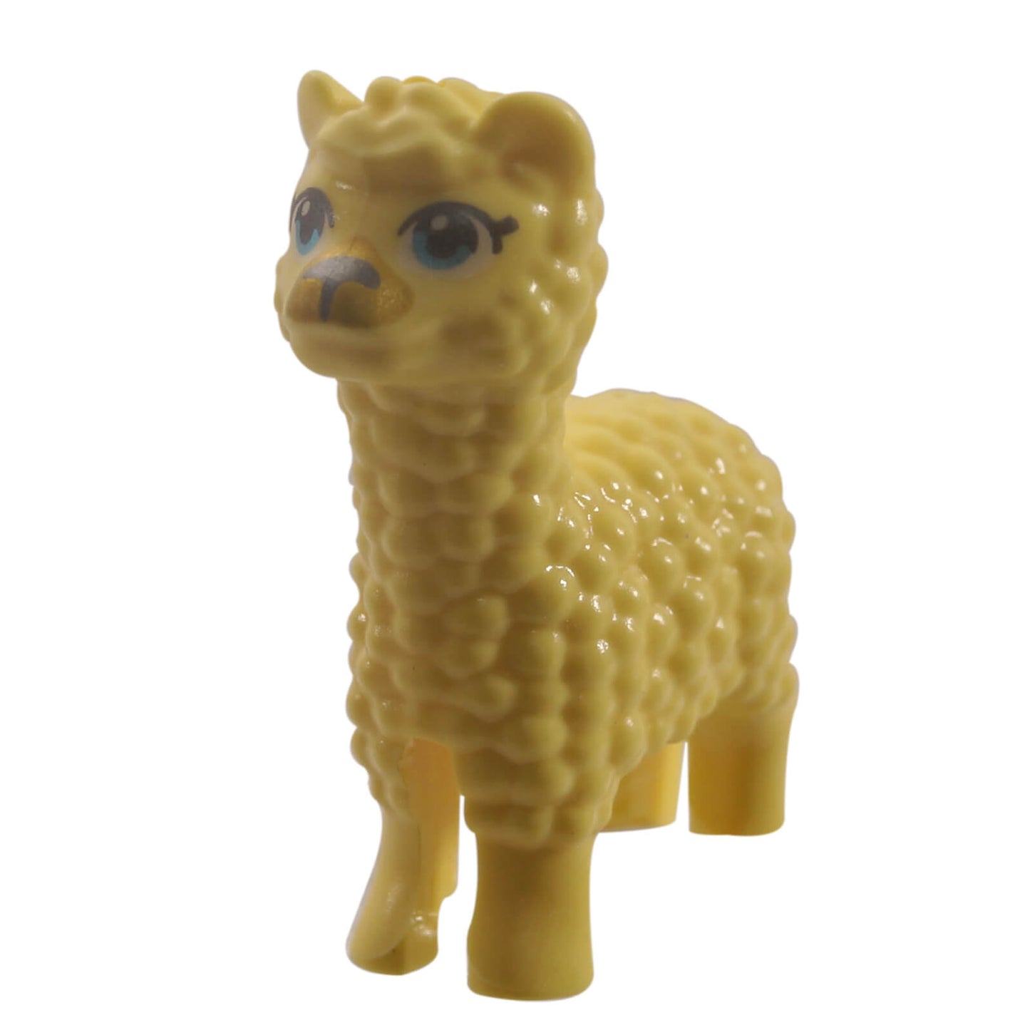 LEGO alpaca llama bright light yellow animal figure 65405pb01 with blue eyes and gold muzzle
