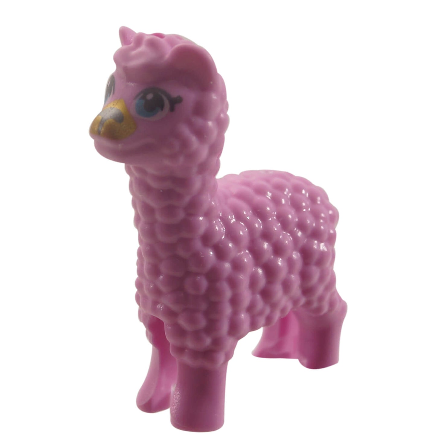 LEGO alpaca llama bright pink animal figure 65405pb01 with blue eyes and gold muzzle