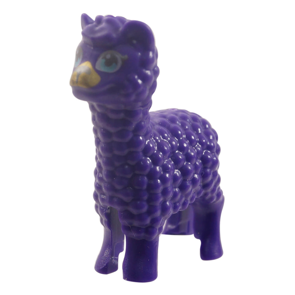 LEGO alpaca llama dark purple animal figure 65405pb01 with blue eyes and gold muzzle