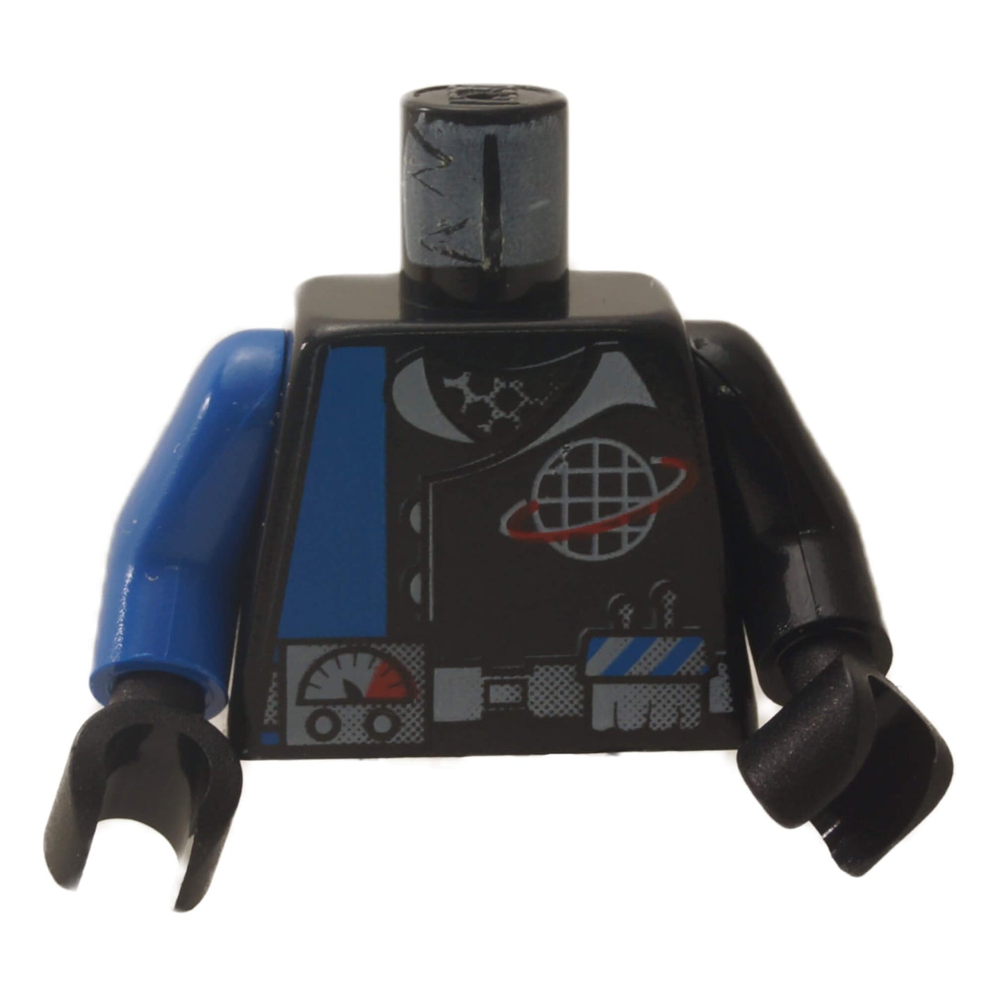 LEGO® Alpha Team black torso with logo, utility belt, gauge print and blue stripe