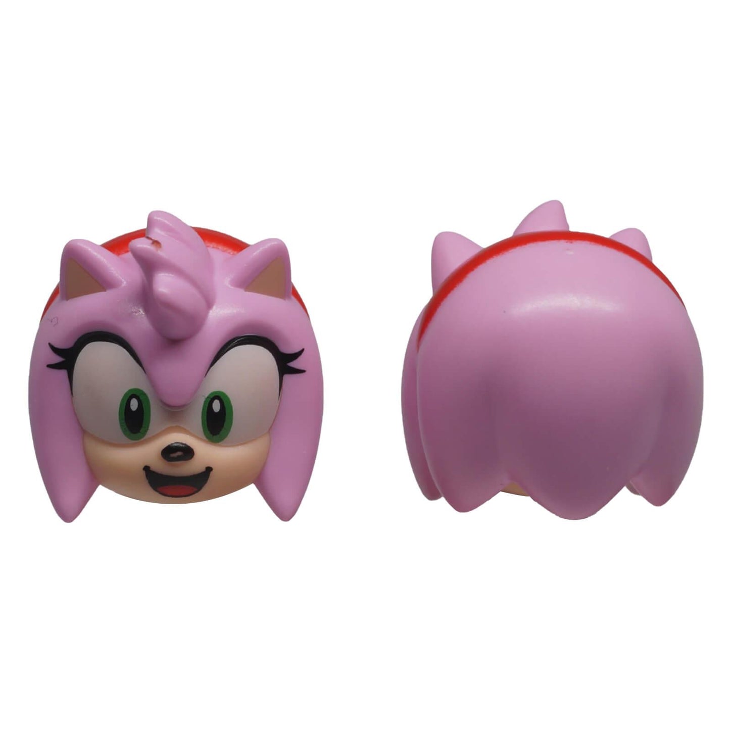 LEGO Amy Rose hedgehog head 102506pb01 with bright green eyes and red hairband front and back