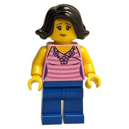 LEGO Ann minifigure mk016 pink striped top blue legs dual face