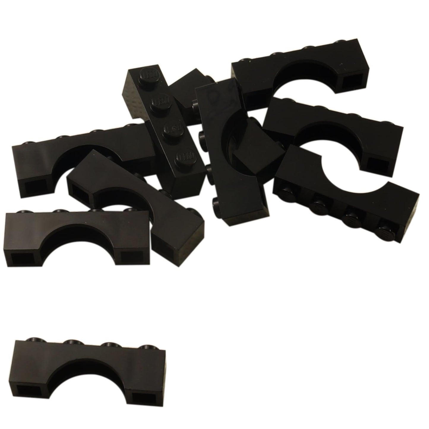 LEGO® arch brick 1 x 4 with smooth curved opening, used for doors, windows, and architectural builds, black color
