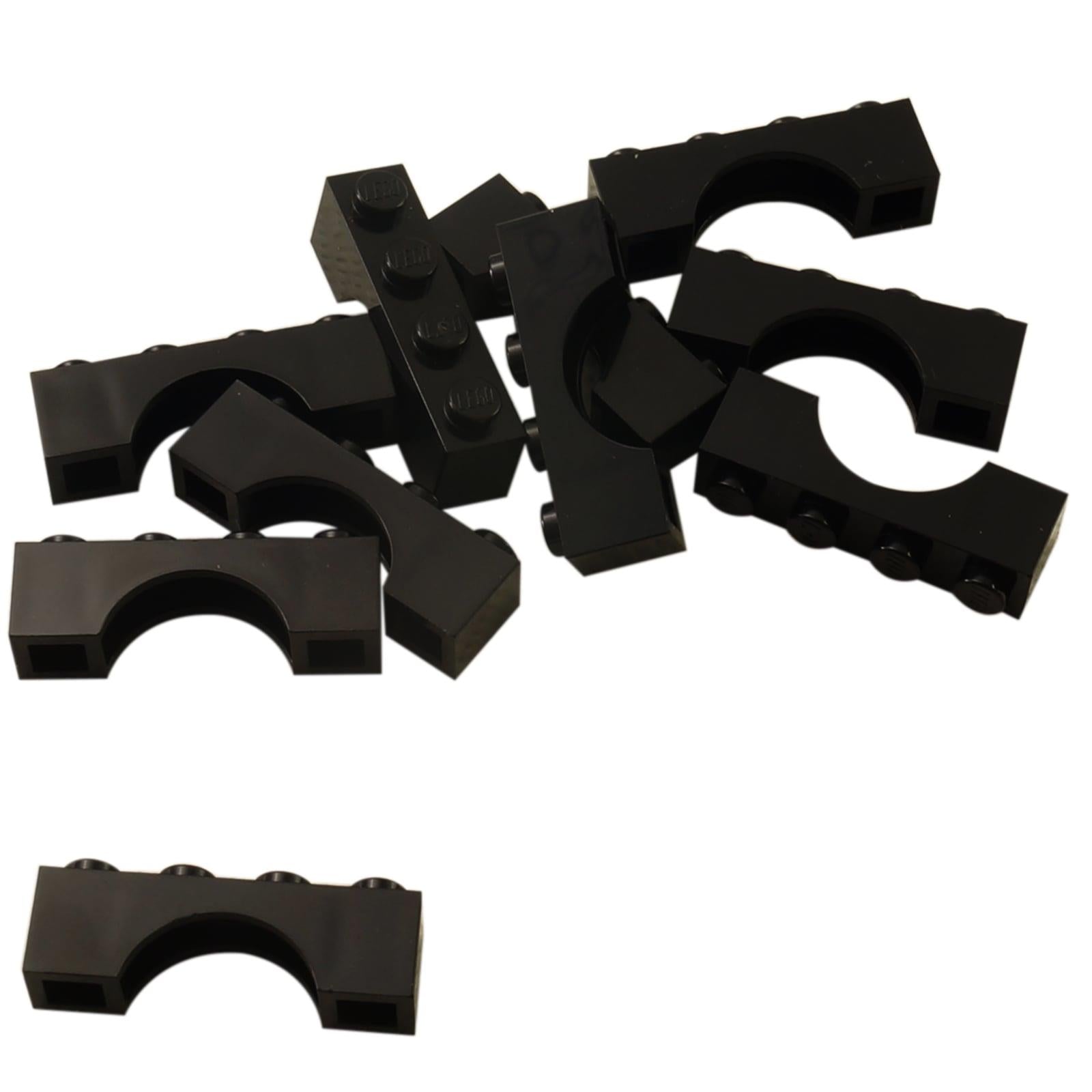 LEGO® arch brick 1 x 4 with smooth curved opening, used for doors, windows, and architectural builds, black color
