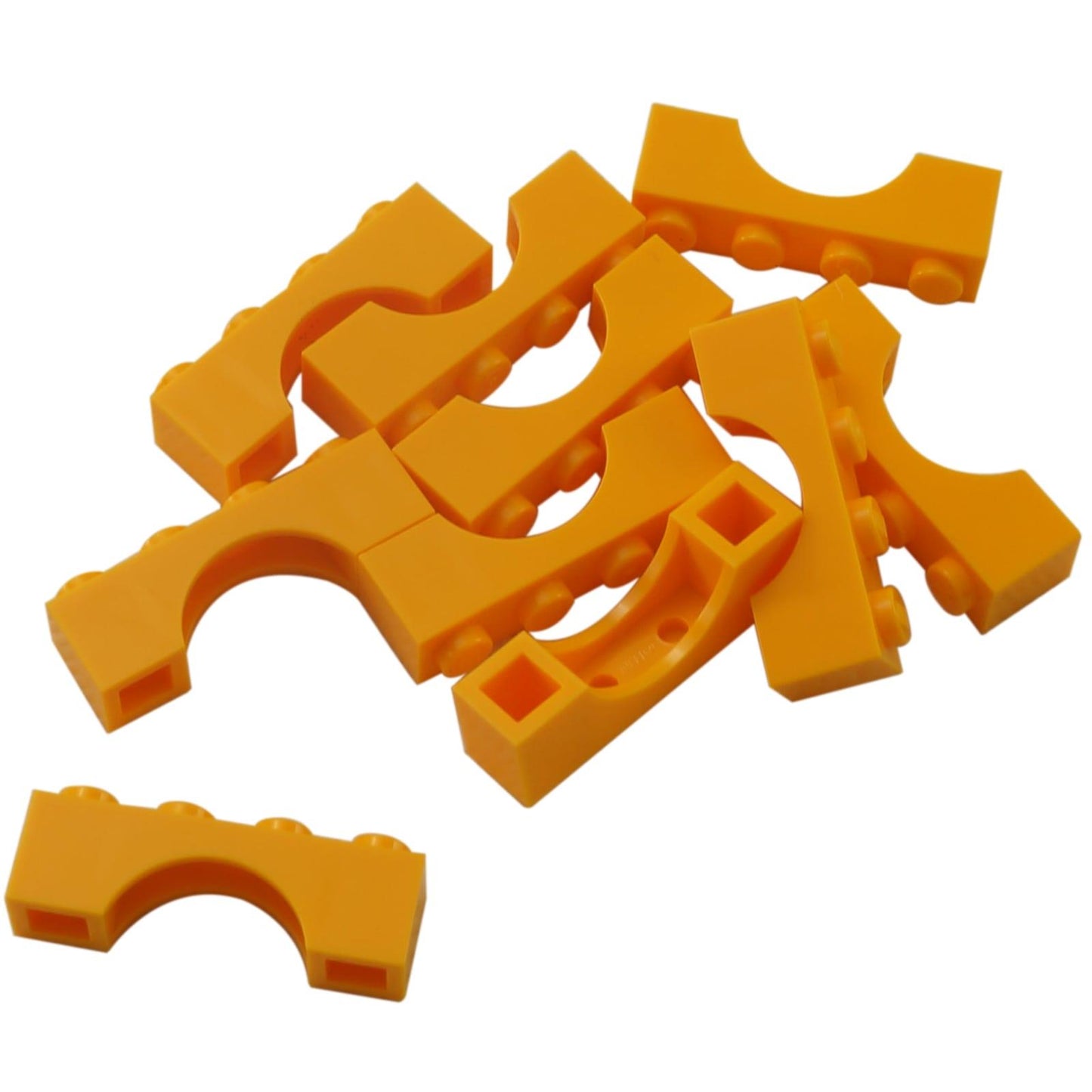 LEGO® arch brick 1 x 4 with smooth curved opening, used for doors, windows, and architectural builds, bright light orange color
