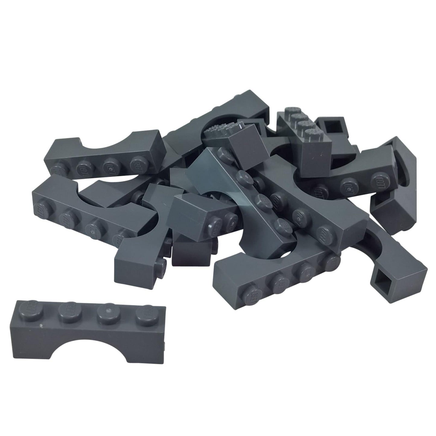 LEGO® arch brick 1 x 4 with smooth curved opening, used for doors, windows, and architectural builds, dark bluish gray color
