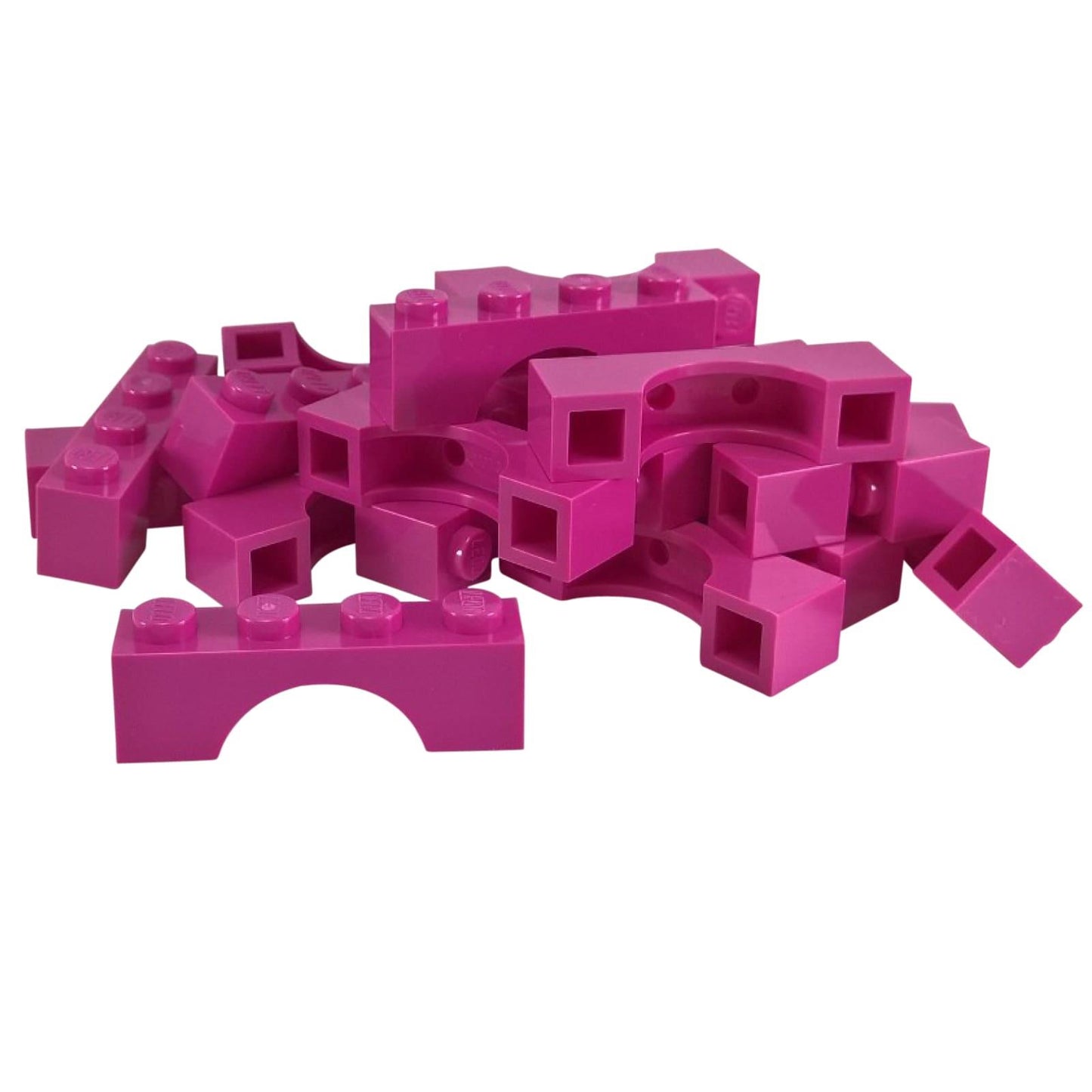 LEGO® arch brick 1 x 4 with smooth curved opening, used for doors, windows, and architectural builds, dark pink color
