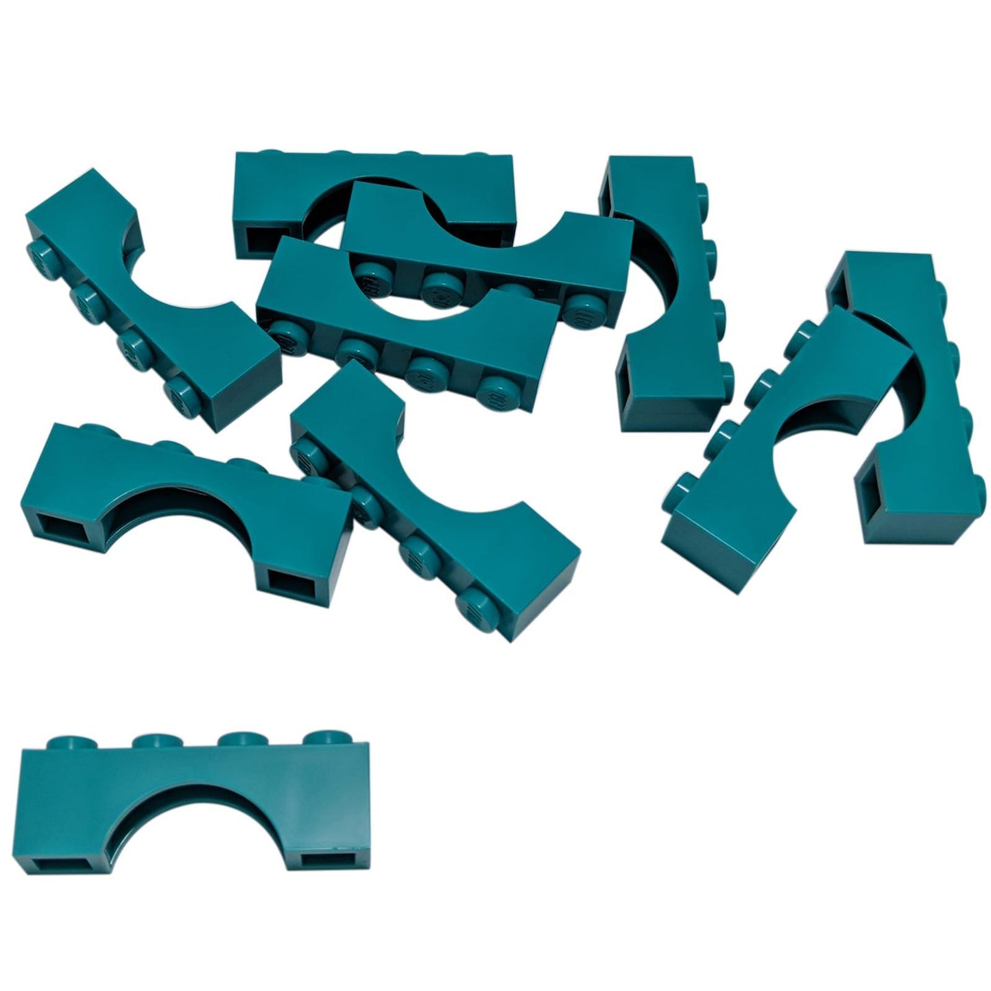 LEGO® arch brick 1 x 4 with smooth curved opening, used for doors, windows, and architectural builds, dark turquoise color
