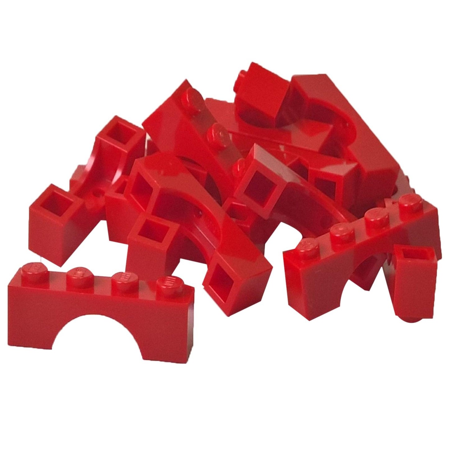 LEGO® arch brick 1 x 4 with smooth curved opening, used for doors, windows, and architectural builds, red color
