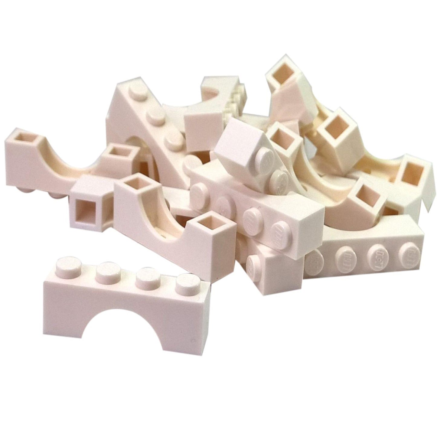 LEGO® arch brick 1 x 4 with smooth curved opening, used for doors, windows, and architectural builds, white color
