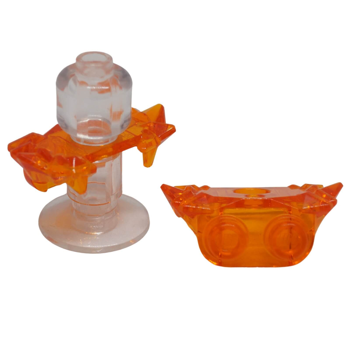 LEGO® shoulder armor element with crystal shard details, angular fantasy-style design for minifigures, trans-orange color
