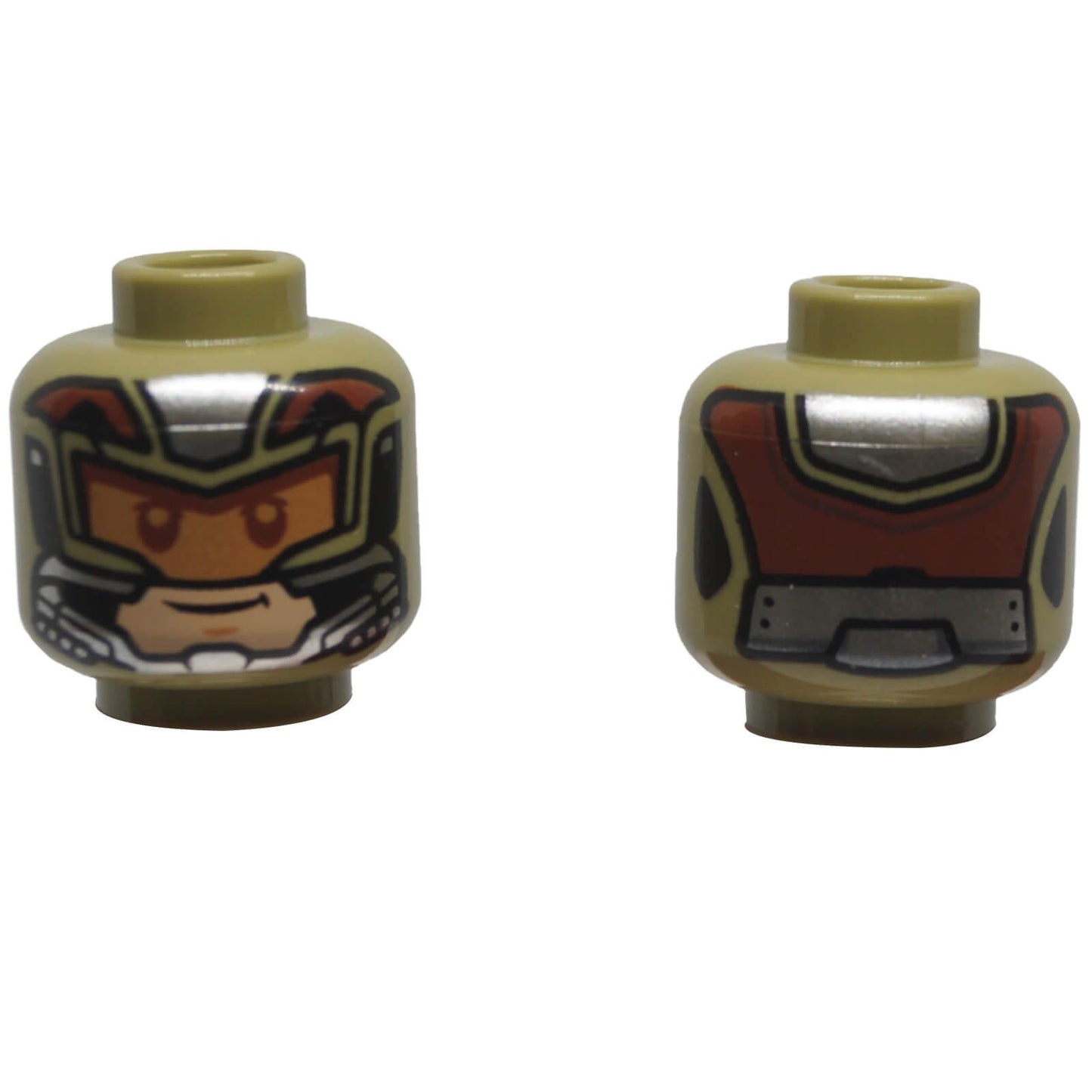 LEGO armoured helmet minifigure head 3626pb3776 with integrated visor and futuristic armour pattern